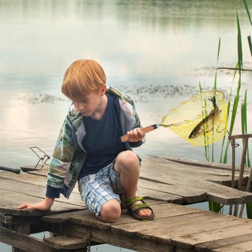 Trout Net Fine Mesh Handle Catch-Release | Fishing Landing Net for Lake River Trout Fishing - size: Cork handle fishing net