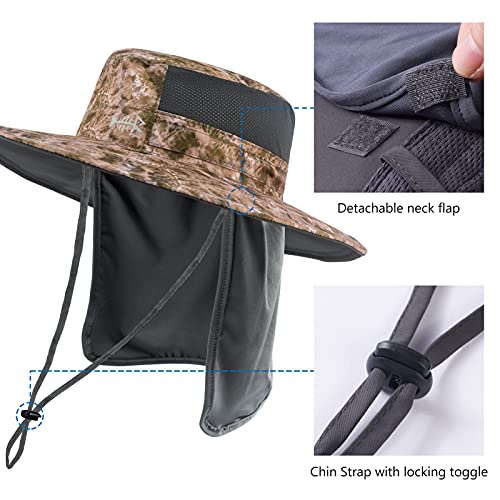 BASSDASH UPF 50+ Sun Fishing Hat Water Resistant with Detachable Neck Flap - color: Barren Camo