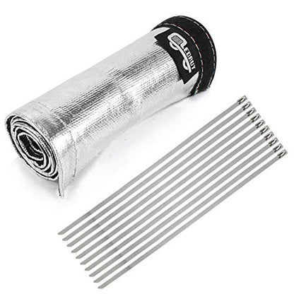 Wire Heat Shield Sleeve Aluminized Heat Shroud Heat Sleeving Fuel Line 2.2" I.D. X 3Ft With 10 Pcs Stainless Steel Cable Metal Zip Ties - size: 2.2"I.D.x 3.3FT