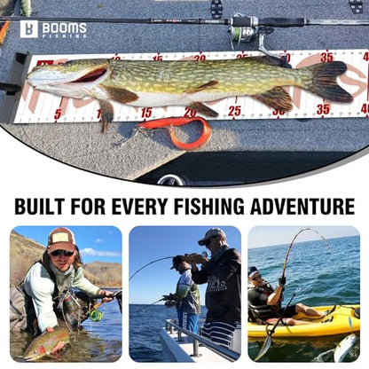 Booms Fishing 59" Fish Ruler: Fish Measuring Board - Measuring Tape with Bump Board - Rolling & Portable with Carabiner, Waterproof Fishing Measure Tool for Saltwater, Rl4 Red - color: Red with white