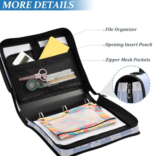 Fish Lure Blue Stripe 3 Ring Zipper Binder with Strap 1.5 inch 500 Sheet Capacity File Folder Storage Organizer