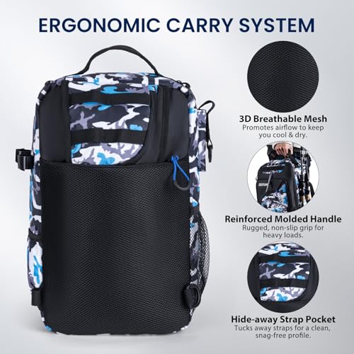 Goture Camouflage Fishing Tackle Bag, 1680D Water-Resistant Sling Fishing Backpack with Rod Holder, Anti-Slip Waist Strap, Tackle Bag with 3 3600 Trays, Fishing Gifts for Men Saltwater Freshwater - color: Blue Camouflage, style: 1680d Double-strand Pu Bac