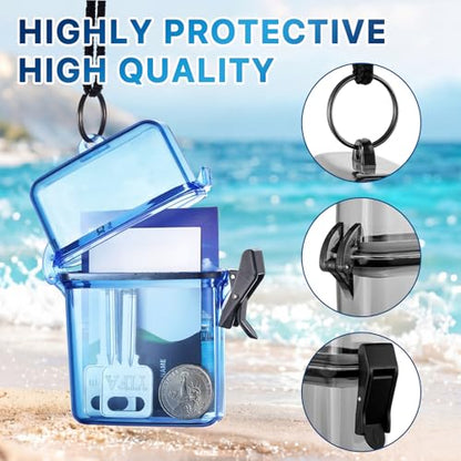 Outus 3 Pcs Waterproof ID Badge Holder Case with Waterproof Buckle 4.72 x 2.95 x 1.57 Inches Floating Sport Case Locker with Adjustable Hanging Rope Plastic Card Dry Box(Clear, Gray, Blue, Classic) - color: Clear, Gray, Blue, size: 4.72 x 2.95 x 1.57 Inch