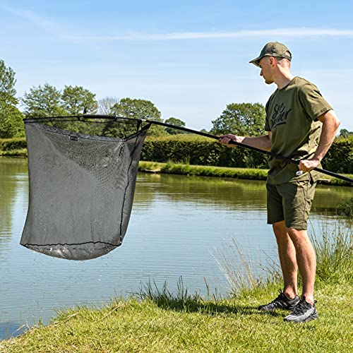 Atlas 42 Inch Landing Net - Fishing | 2-Part Carp Carbon Handle Long-Lasting Accessories Black