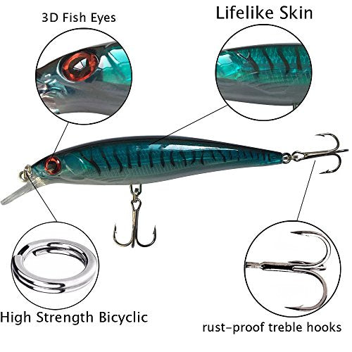 Minnow Fishing Lures Crankbaits Set Fishing Hard Baits Life-Like Swimbait Hard Fishing Topwater Lure Bass Bait for Trout Bass Perch Fishing - color: 6P