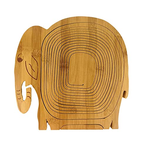 Foldable Wooden Fruit Basket for Kitchen Table In Elephant Shape Cute Flowers Nuts Candy Storage Box for Holiday Family Party - color: Elephant