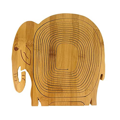 Foldable Wooden Fruit Basket for Kitchen Table In Elephant Shape Cute Flowers Nuts Candy Storage Box for Holiday Family Party - color: Elephant