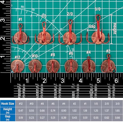 Dr.Fish 50 Pack Treble Fishing Hooks, Red Round Bend Triple Grip Saltwater Freshwater High Carbon Steel Fish Hooks for Catfish Bass Trout Replacement Hard Baits Lures - size: #2-50 Pack