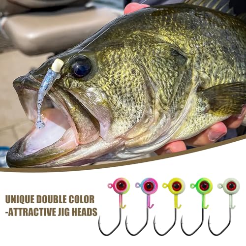 Painted Crappie Jig Heads 3D Eyes Fishing Hooks with Wire Keeper Lures for Crappie Panfish Bass Fishing Jig Hooks Assortment 1/16 oz 1/8 oz 3/16oz 3/8 oz 1/4 oz - size: Mix Size-30 pcs