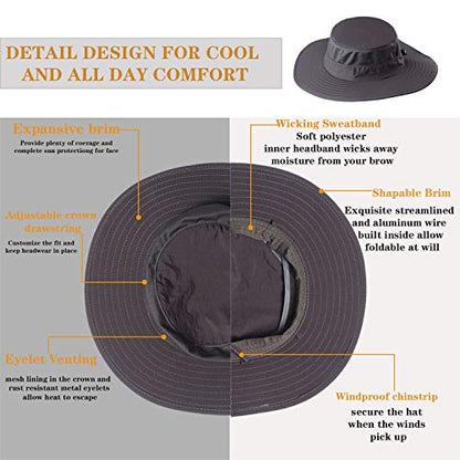 Fishing Hat,Sun Cap with UPF 50+ Sun Protection and Neck Flap,for Man and Women - color: Dark Gray
