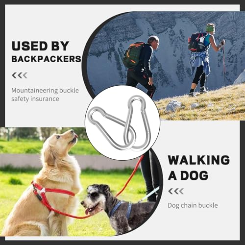 Carabiner, Heavy Duty Galvanized Steel Spring Snap Hook Carabiner Clips with 260LBS Holding Capacity, Ideal for Outdoor, Hammock, Swing and Travel (M6 2.35Inch, 10PCS) - size: 10PCS-M6, style: Silver