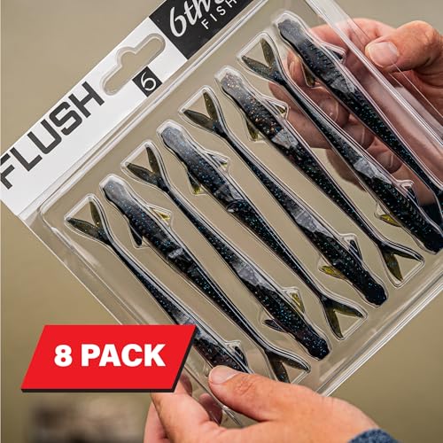 6th Sense Flush 5.2 Soft Jerkbait – Realistic Fin Details, Keel-Style Belly, Built Weed Guard – 5.2inch (8/pk) - Made in The USA (Ghost Ice Minnow)
