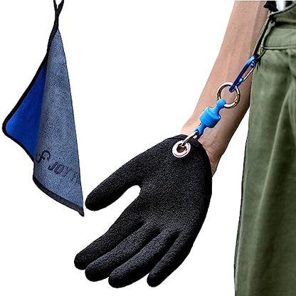 Professional Fishing Gloves,Catch Fish Gloves with Magnet Hooks, Anti-Slip Fishing Gloves Protects Hand (Black) - color: Right