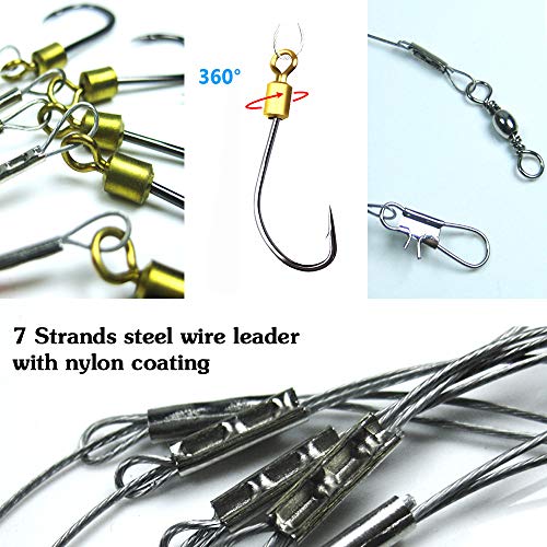 Fishing Hook with Leader,5 Hooks Fishing Rig-7 Strands Nylon Coated Fishing Leader with Swivle,Snap,Hooks - color: 5 hooks rig, size: 16#