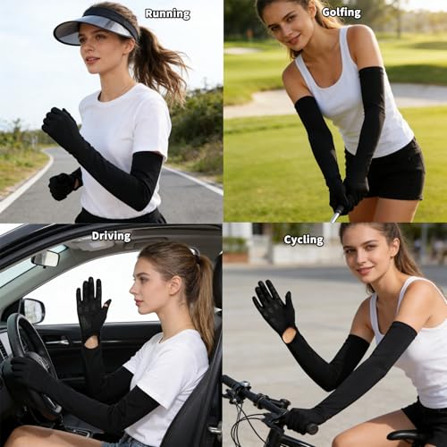 GLEDLOVES Driving Gloves Women, Cycling Gloves, Sun Women UV Protection, | Driving Arm Protection for Sleeves Golf Fishing - color: Black
