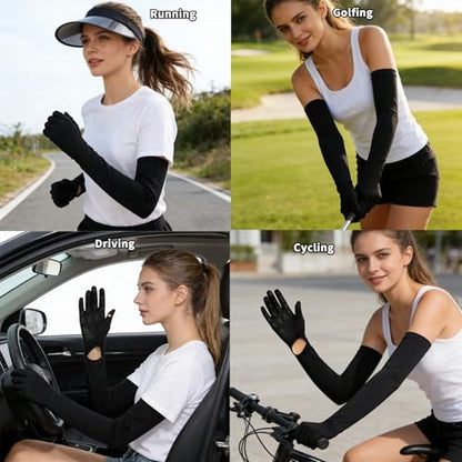 GLEDLOVES Driving Gloves Women, Cycling Gloves, Sun Women UV Protection, | Driving Arm Protection for Sleeves Golf Fishing - color: Black