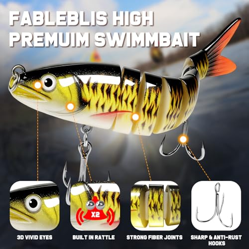 Swim baits Fishing Lures for Freshwater, Fableblis Mixed Top Water Bass Lures, Multi Jointed Swimbaits & Artificial Whopping Plopping Baits for Trout Catfish Crappie Muskie