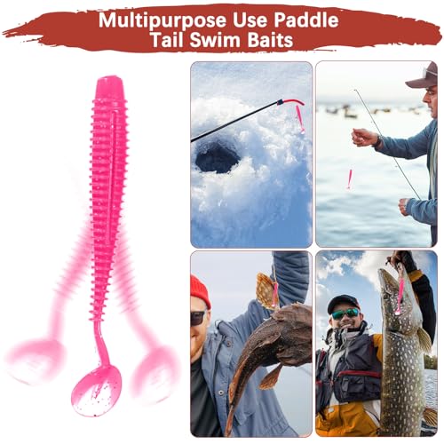 Soft Fishing Lures - Paddle Tail Swim Bait for Bass, Trout in Saltwater & Freshwater - Rigged with Hooks - Durable ABS Plastic - color: Pink, size: 2.56"