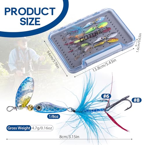 Goture Trout Lures Fishing Spinners,Rooster Bait Tail Bass Fishing Lures with Brass Spinner Blade Fish-Shaped Jig Heads for Freshwater Saltwater,Salmon Steelhead Trout Spinner Bait with Tackle Box - color: B:5pcs Trout Spinners