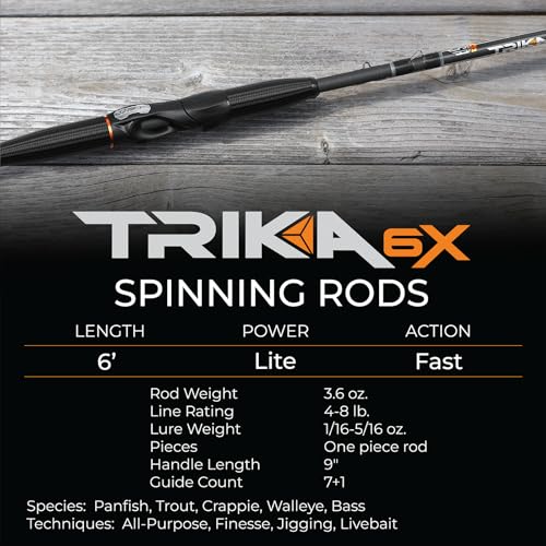TRIKA 6X Spinning/Casting Carbon Rod Carbon Weave Rod for Extra Sensitive Vibration | Longer Casting | Lightweight Freshwater Fishing Pole - style: Spinning - 6' Lite Fast 1 Pc.