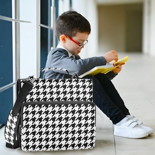 Classic Houndstooth Zipper Binder Bag 3 Ring with Shoulder Strap Zippered Binder Fits 13 Inch Laptop File Folder Document Organizer for College Office Supplies - color: Classic Houndstooth