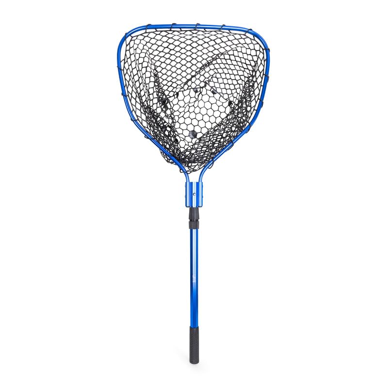 Telescopic Fishing Landing Net for Sea Bass (3.6–5 ft) - 17" x 19" Large Hoop, 10" Deep Silicone Rubber Mesh, Tight Handle Fit, for Freshwater & Saltwater, Blue