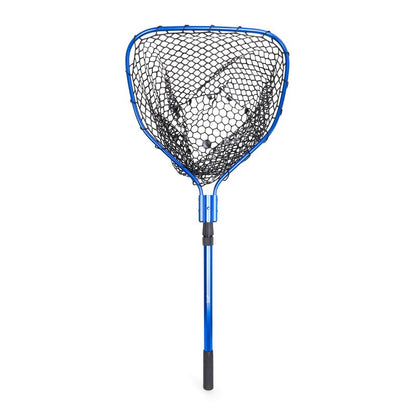 Telescopic Fishing Landing Net for Sea Bass (3.6–5 ft) - 17" x 19" Large Hoop, 10" Deep Silicone Rubber Mesh, Tight Handle Fit, for Freshwater & Saltwater, Blue