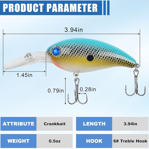 Crankbait Fishing Lures Hard Bait Shallow Diving Crank Bait Lifelike Swimbait Lures for Bass Trout Walleye Pike Freshwater Saltwater Fishing Lure - color: B-8pcs-3.9in/0.5oz