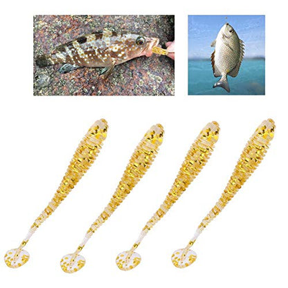 Tbest 50 Pcs 5cm Soft Fishing Lures, Plastic Fishing Bait T-Tail Grub Worm Baits Fish Tackle Accessory 9 Colors - color: Gold