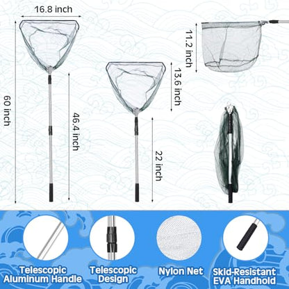 7 Pcs Fish Trap Minnow Trap Crab Trap Crawfish Trap Lobster Trap and Portable Folded Fishing Accessories 60 Inch Fishing Landing Net for Fishing
