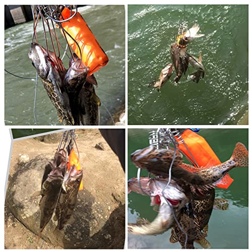 Fishing Stringer Live Fish Lock, Stainless Steel Fish Stringer Clip, Big Fish Wire Rope Cable with Float and Plastic Handle, Fishing Holder Kit with High Strength 10 Snaps/Buckles - size: 10m