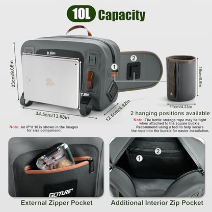 Goture Waterproof Fishing Waist Pack,IPX8 840D TPU Large Tackle Bag with Rod Holder,Airtight Zipper Closure,Detachable Water Bottle Holder, 10L Fly Fishing Bag with Adjustable Strap,Sling Fanny Pack - color: B2:10L Gray Waterproof Tackle Bag