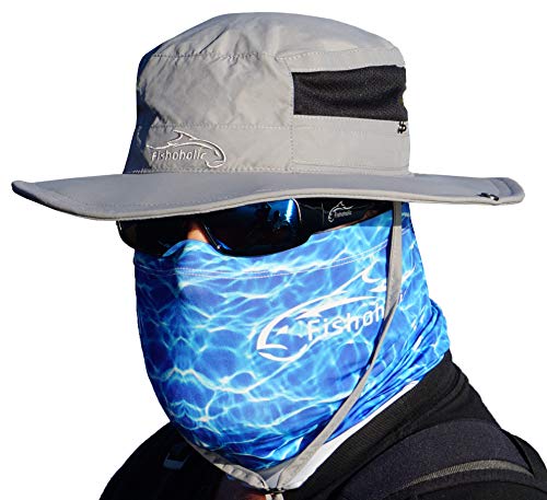 Fishoholic Fishing Face Mask Neck Gaiter Hunting Buff - 3 Colors - UPF50+ Sun Protection Fishaholic Fishing Gift - color: Blue H2o Camo