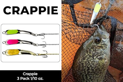 IRON DECOY Spoon Fishing Lures 3-Pack, Multi-Species Metal Spoons for Trout, Walleye, Bass, Salmon, Pike, Ice Fishing & Trolling, Vibrating Spoon Lure Kit - color: Crappie, 1/10 oz