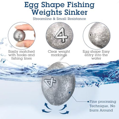 Egg Fishing Sinker Weights Kit Egg Weights Rig Drop Bass Casting Fishing Sinkers Saltwater Freshwater Gear Tackle - size: 4oz