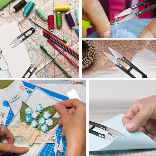 24Pcs Sewing Scissors U shaped Small Snips Clippers Trimming Nipper Embroidery Clippers Cutter Mini Cutting thread Cross Stitch Scissors for DIY Art Project Household Supplies(Black) (24)