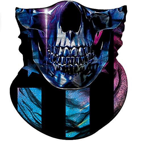 Obacle Neck Gaiter Face Mask Bandana for Dust Wind Sun Protection for Men Women - color: Blue Face Skull Flag
