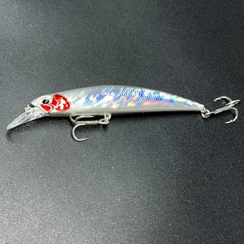 3pcs Iridescent Minnow Fishing Lures Set - 5" Sink Swimbaits, Ultra Long Casting, High-Index Plastic, Multi-Color with Treble Hooks Clear Storage Box - Perfect for Sea Fishing Bait - color: AH1328A-5'' 1oz