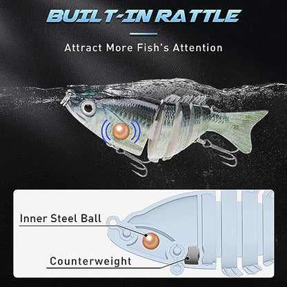 GOTOUR Jointed Swimbaits, Easy Catch Fishing Lures for Bass Trout Crappie | Wiggling Vibrating Rattling Gurgling for More Bites, Heavy-Duty Dyneema Fiber, Slow Sinking, Fresh & Saltwater Fishing Baits - color: B2-3.2"-0.4oz