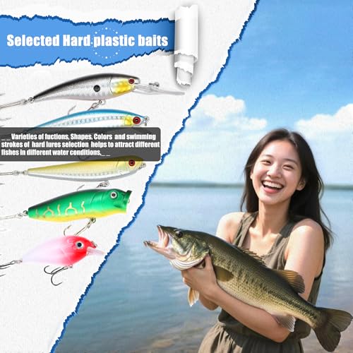 EXAURAFELIS Fishing Lures Tackle Kit, Mixed Hard & Soft Baits Metal Spoons Fishing Accessories for Bass Trout Pike Freshwater Saltwater Fishing - color: 142pcs