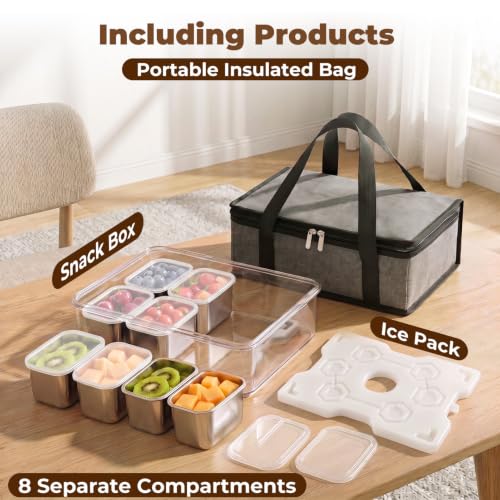 Homelove Snackle Box Container with Ice-Pack, Snack Container Divided Serving Tray with 8-Compartment Snack Platter, Lid and Handle, Food Organizer for Outdoor Travel Party Beach Picnic - color: C