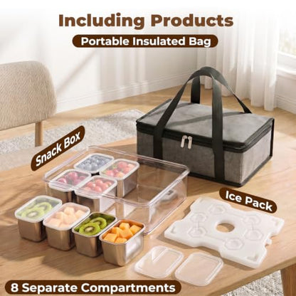 Homelove Snackle Box Container with Ice-Pack, Snack Container Divided Serving Tray with 8-Compartment Snack Platter, Lid and Handle, Food Organizer for Outdoor Travel Party Beach Picnic - color: C