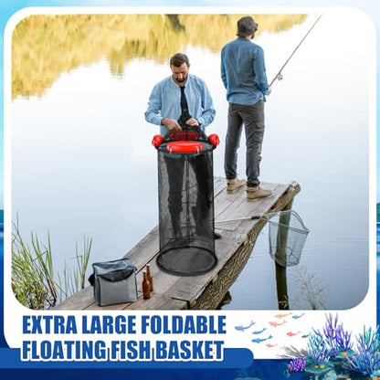 Large Collapsible Floating Fishing Basket 39 x 15.75 inch for Live Caught Fish Foldable Floating Fish Basket Net Bait for Bait Storage Cage for Keeping Minnows Shrimp