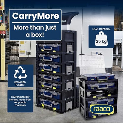 Raaco CarryLite Small Parts Organizer, 16 Inserts CarryMore 55 Storage | Includes 2 CarryLite Slim 2.3 Inch Height Organizers (16 Inserts Each), Stackable Modular Tool Storage Unit, set, module - size: 2x CarryLite Slim, style: Double Pack
