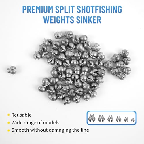 Caleb 200/320Pcs Split Shot Fishing Weights Sinkers, Removable Lead Fishing Weights, Premium Duckbill Reusable Fishing Sinkers for Freshwater Saltwater Bass Trout Fishing Accessories - 5/6 Sizes - size: Duckbill-200PCS