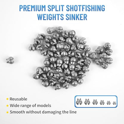 Caleb 200/320Pcs Split Shot Fishing Weights Sinkers, Removable Lead Fishing Weights, Premium Duckbill Reusable Fishing Sinkers for Freshwater Saltwater Bass Trout Fishing Accessories - 5/6 Sizes - size: Duckbill-200PCS