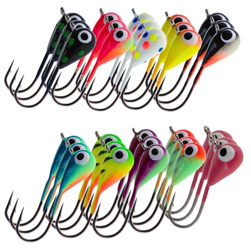 Reaction Tackle Tungsten Ice Fishing Jigs, Tear Drop Jig Heads that Glow with UV Light for Panfish, Crappie, Walleye, Perch, Trout and Bluegill - color: 30-pcs Variety Pack, size: 6 mm Long