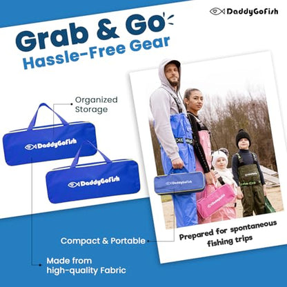 DaddyGoFish Kids Fishing Pole - Rod Reel Combo Tackle Box Starter Set - First Year Small Dock Gear Kit for Boys Girls Toddler Youth Age Beginner Little Children Junior Anglers Older Kids - color: 2 Pack- Blue + Blue