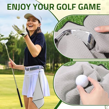 Batiyeer 12 Pcs Golf Towel Bulk for Golf Bags Microfiber Fabric Towel with Clip Waffle Pattern, Fitness, Camping, Hiking, Yoga - color: Light Grey