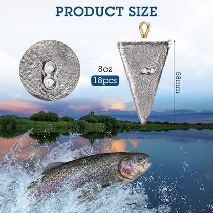 Shimeyao 18 Pieces Pyramid Sinkers Fishing Weights Triangle Fishing Sinkers Rig Pyramid Sinker for Ocean Saltwater Surf Bass Casting Gear Tackle - size: 8 oz